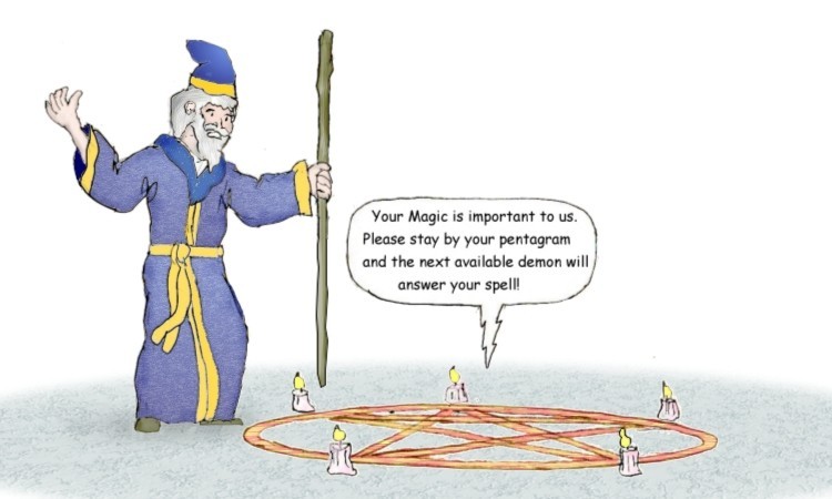 Wizard trying to summon a demon and getting phone mail